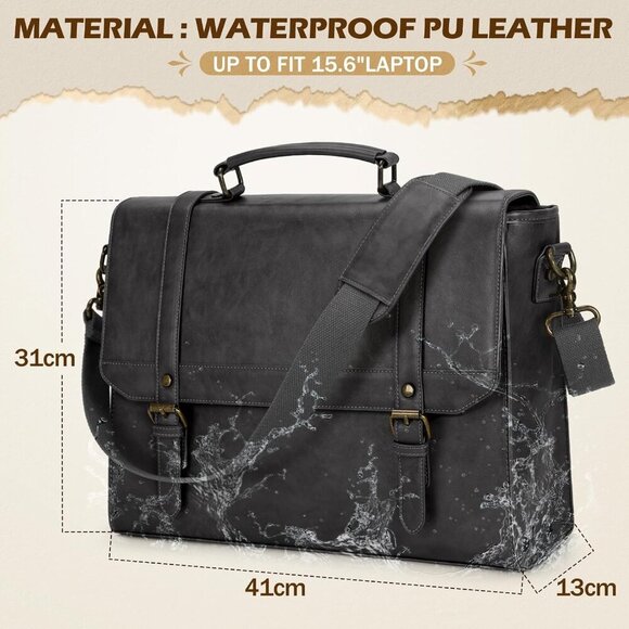 🆕 Men Grey Vintage Leather Laptop Computer Retro Work Business Shoulder Bag - Picture 3 of 10